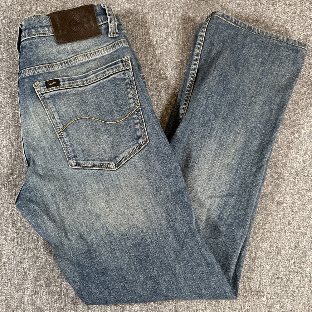 Vintage Lee Jeans Mens 28x33 Blue Cotton Denim Straight Workwear Faded Travel